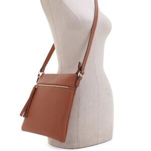 Vegan Leather Women Multi Pocket Slim Zipper Crossbody